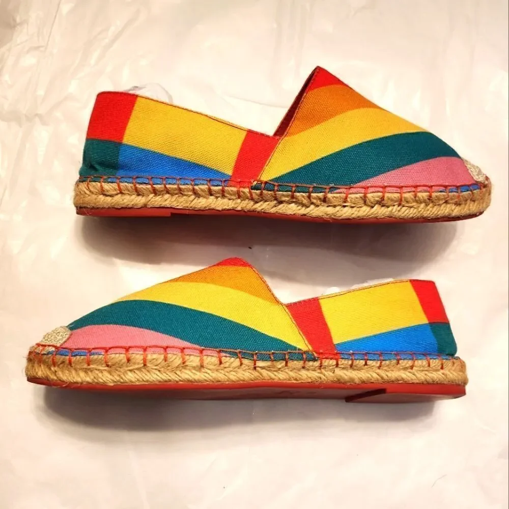 Valentino Limited Edition Collection Rainbow Canvas Espadrilles Size 38